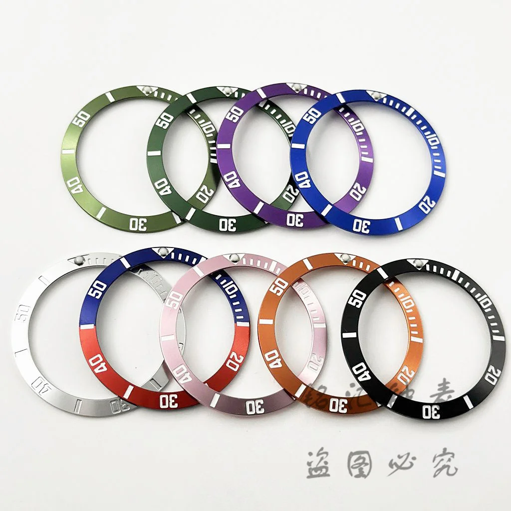 38mm Black Orange Pink Blue Green Aluminum Bezel Sloping Diving Watch Insert Watch Replace Watch Bezel Inserts Ring