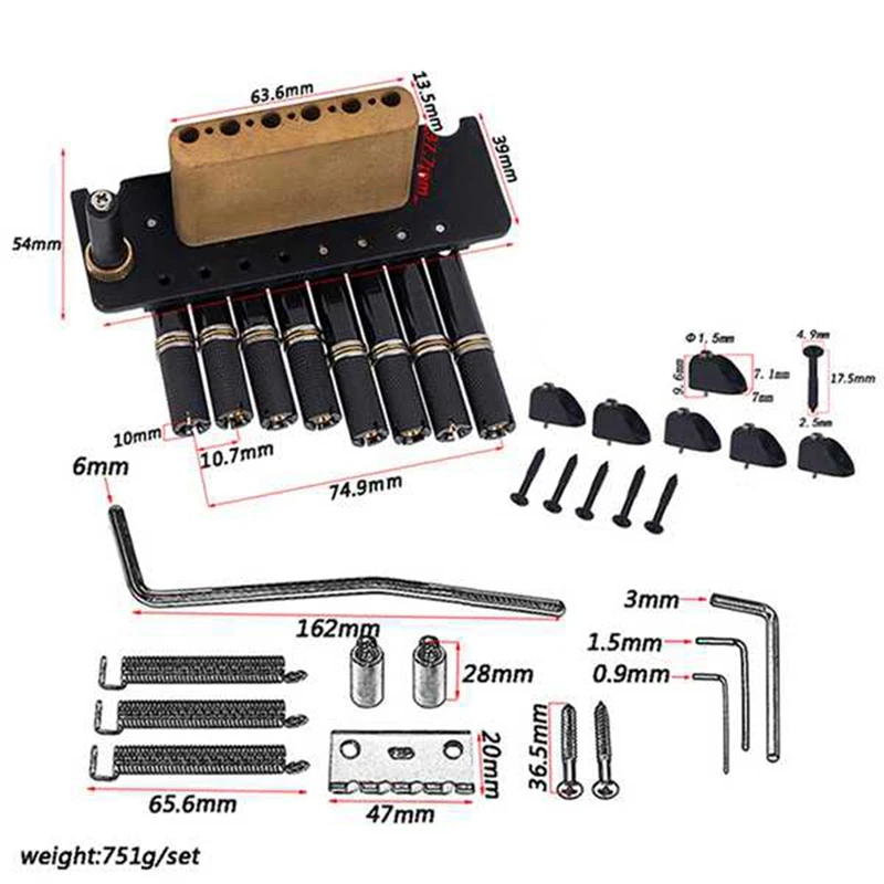 Ponte per chitarra Set di ponti per chitarra Ponte tremolo per strumento musicale per chitarra senza testa a 8 corde