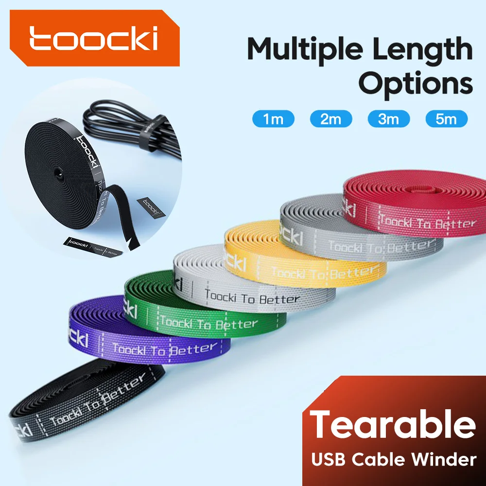 Toocki Tearable USB Cable Winder 1M/2M/3M/5M Cable Organizer Cable Management Ties Phone Accessories Wire Cord Organizer