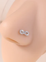 1Pcs 20G L Shaped Nose Studs for Women Girl Infinity Love Round Cut CZ Cute Nostril Piercing Jewelry