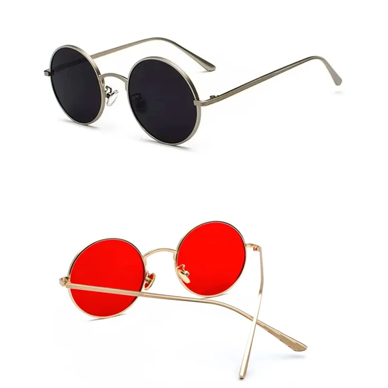 New gold round metal frame sunglasses men retro summer style women red lens sun glasses unisex yellow pink black