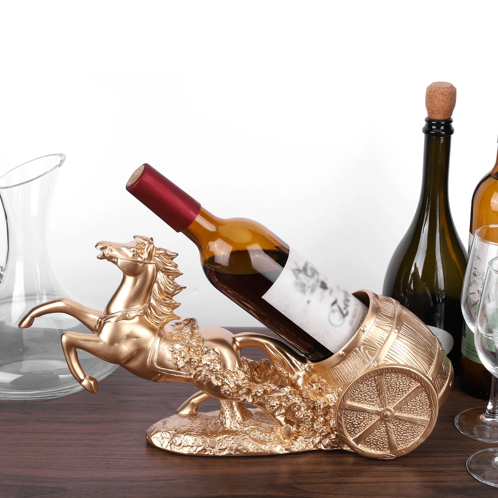 

Brown Horse Wine Rack Stand Freestanding Sculpture Wine Rack Wine Bottle Holder Statue for Wine Lovers Restaurant Decor
