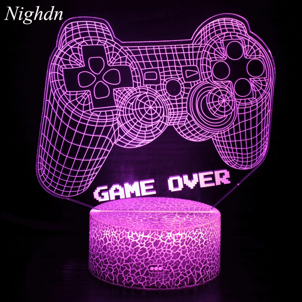 

3D Gamepad Night Light Game Over Illusion Lamp for Kids7 Colors Change Gamer Room Decor Christmas Birthday Gifts for Boys Girls