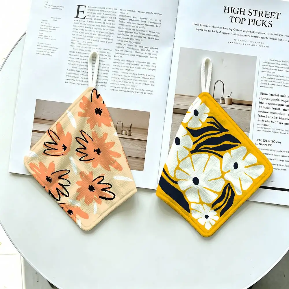 Abstract Flower Market Polyester Cotton Hanging Kitchen Towel, Soft Hand Wiping Towel, Reusable for Kitchen Bathroom Home