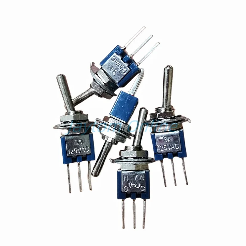 5pcs 5MM Mini Toggle Switch SMTS-102 125V/3A SPDT 3-Pin On On 2 Position Blue Color Stitch Pins