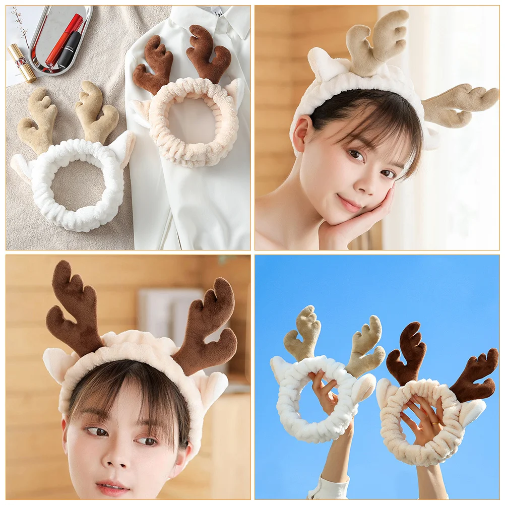 

2Pcs Antlers Hair Bands Elastic Makeup Headbands Comfortable for Face Washing Shower Spa Facial Hair Hoops Antlers Headbands