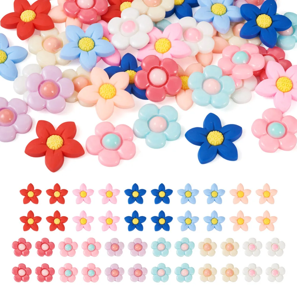 44pcs/Box Flowers Resin Cabochons Flatback Scrapbook Crafts for Jewelry Making DIY Embellishments Decor Headwear Accessories