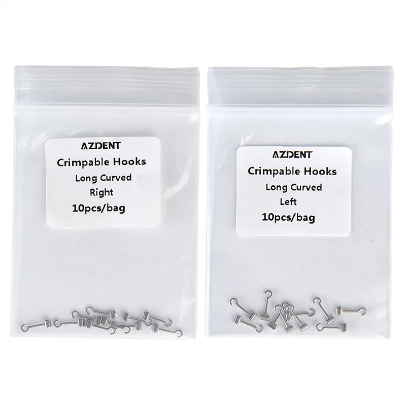 5 Packungen AZDENT Dental Orthodontic Crimpable Hooks Extended Traction Hook Long Curved Left Right 10 Stück/Packung – Detail 3