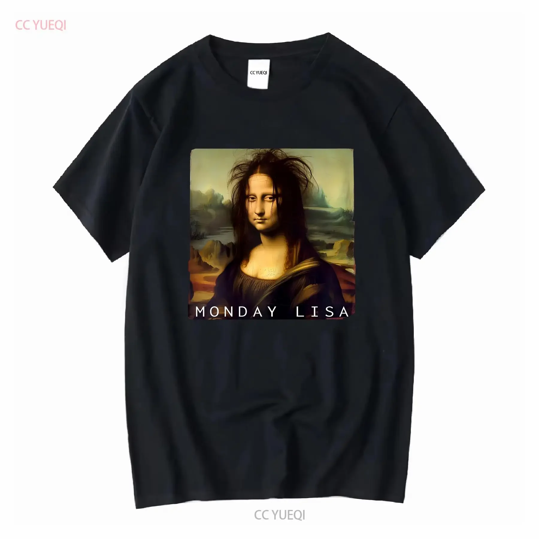 La Gioconda Mona Lisa Funny Monday Cute Ladies' Crewneck T Shirt long or short sleeves vintage Washed designer clothes Stylish