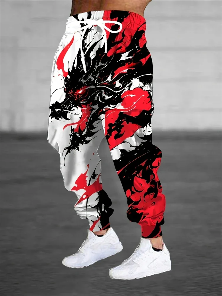 Herren-Jogginghose im 3D-Chinesischen Stil mit Doppel-Drachen-Print, lässige Trainingshose mit Kordelzug in der Taille, tailliert, Streetwear-Sporthose – Detail 15