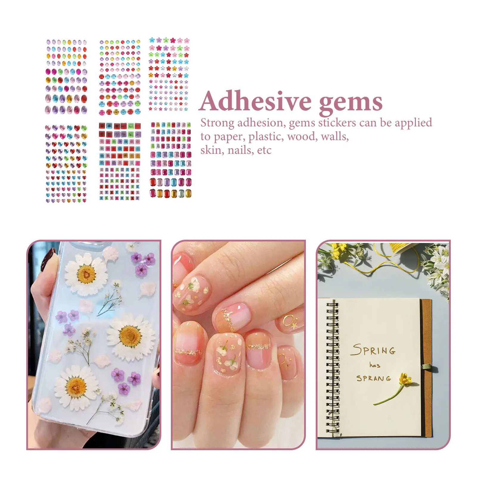 12Sheets Acrylic Rhinestone Stickers Self Adhesive Face Gems Makeup Glitter Stick on Festival Craft Decoration