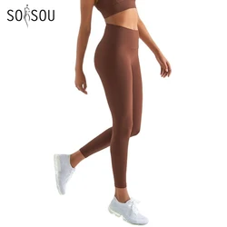 SOISOU Nylon Sexy Yoga Leggings Women Pants Gym Fitness Tights Elastic High Waist Healthy Breathable Sport Pant 6 Colors