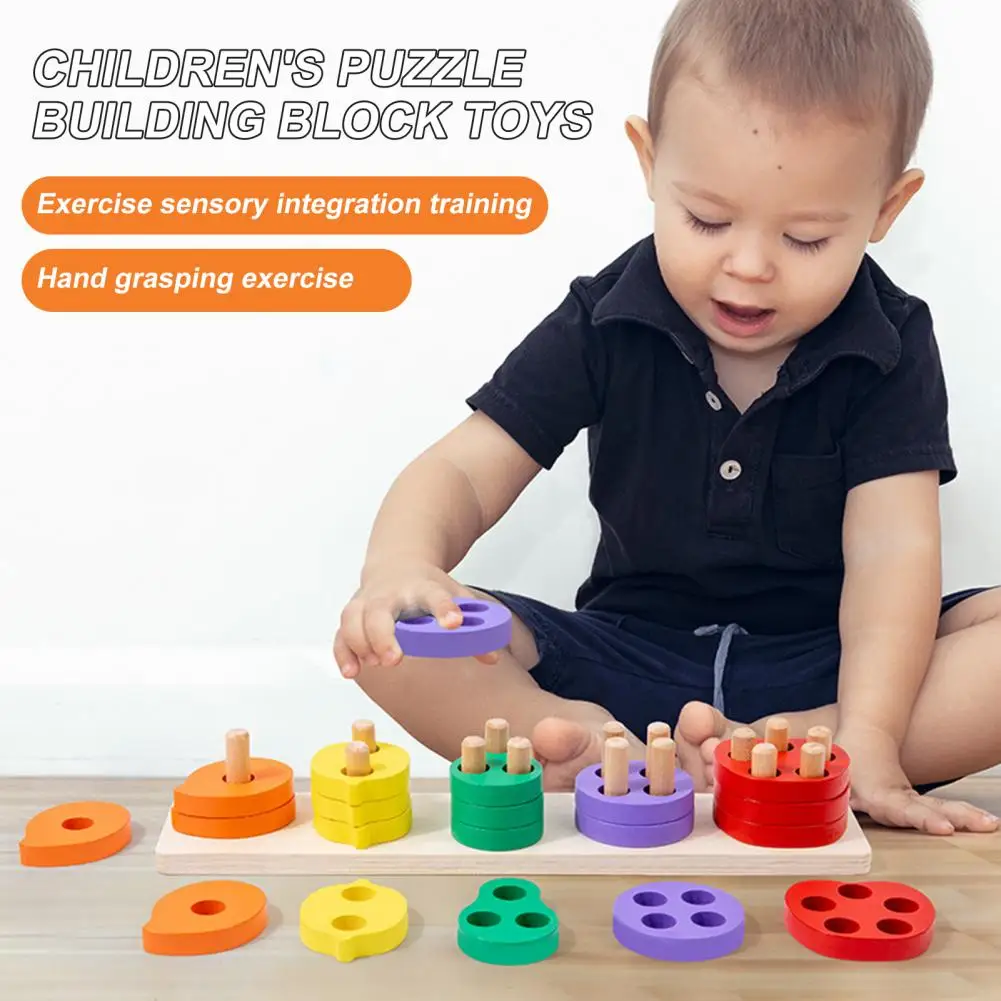 Building Block Stem Toy Educational Wooden Building Block Toy for Toddlers Colorful Vegetable Matching Game with Lacing for Boys