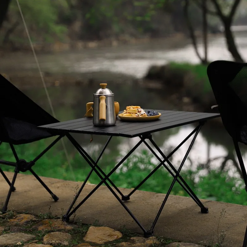 블랙 알루미늄 합금 접이식 캠핑 테이블 데스크 - 가벼운 롤링형 3가지 사이즈 옵션 제공