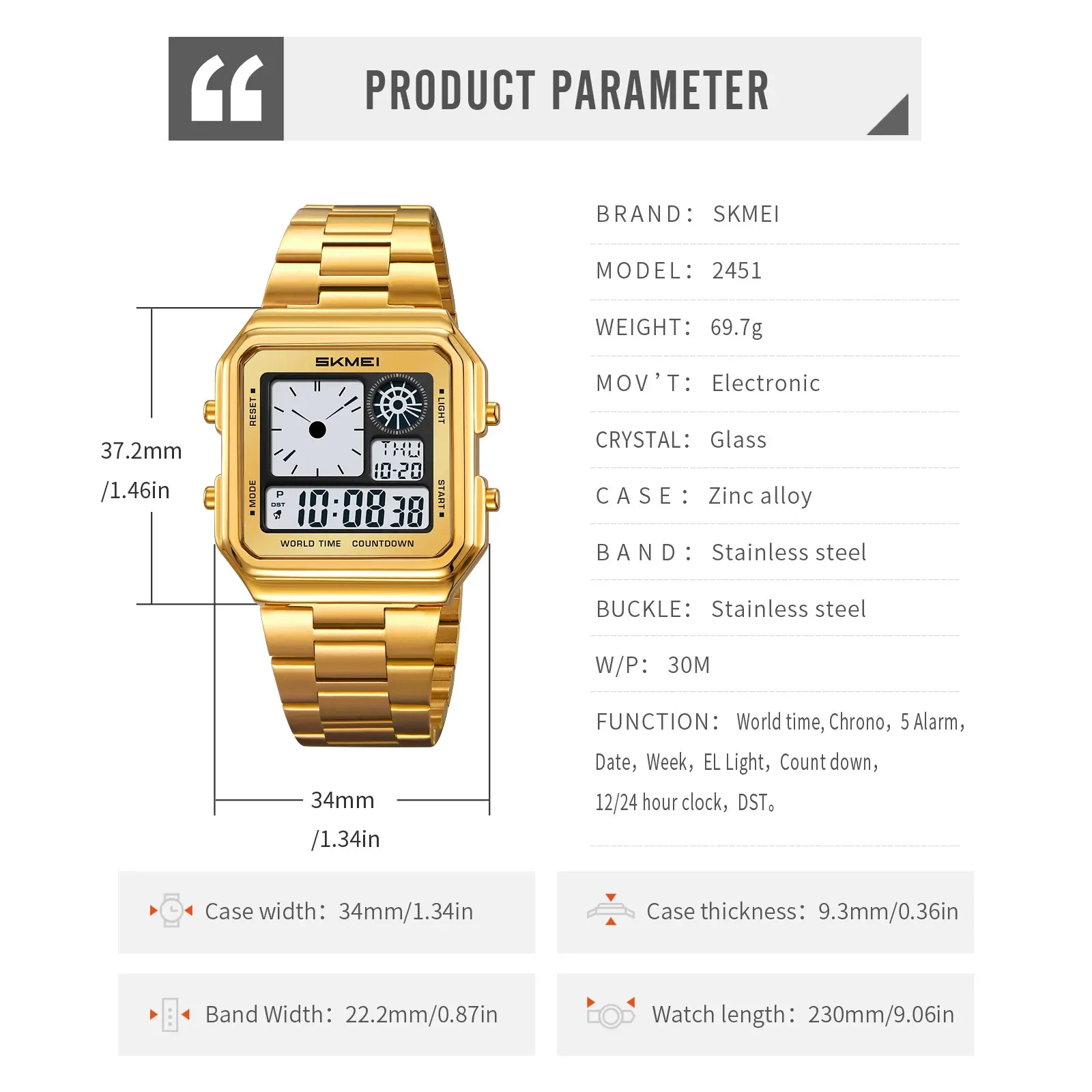 ساعة يد نسائية Daylight SKMEI 2451 رياضية رقمية للرجال توفير الوقت مقاومة للماء #4