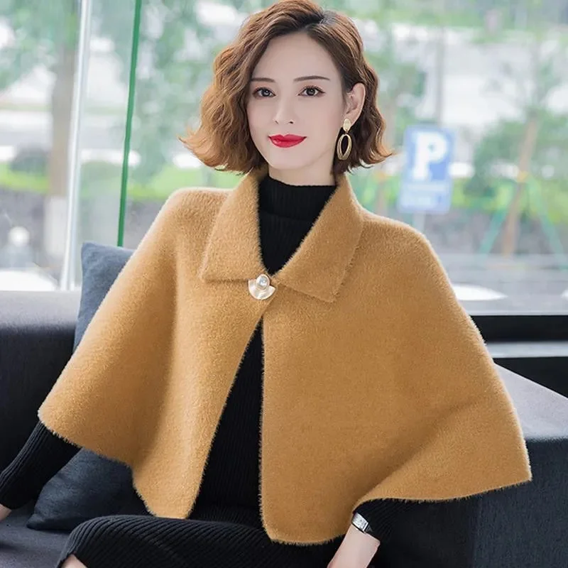 Women Cloak Style Woolen Shawl Jacket 2024 New autumn winter Korean Version Coat Female Fashion Woolen cardigan Coat Top