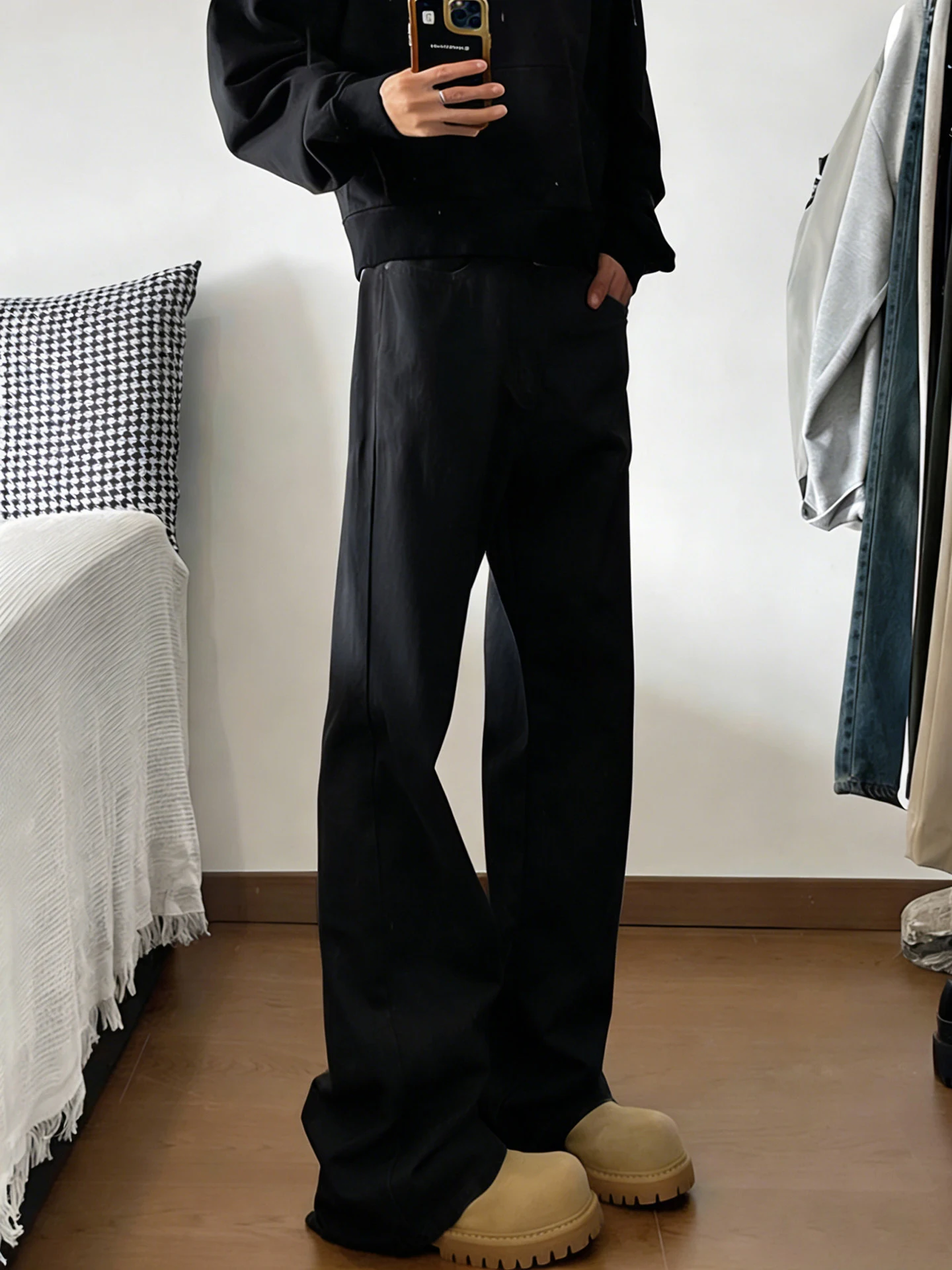 

Мужские джинсы American Sle с черной флисовой подкладкой, удлиненные, приталенного кроя, с эффектом удлинения ног, прямые, слегка расклешенные брюки