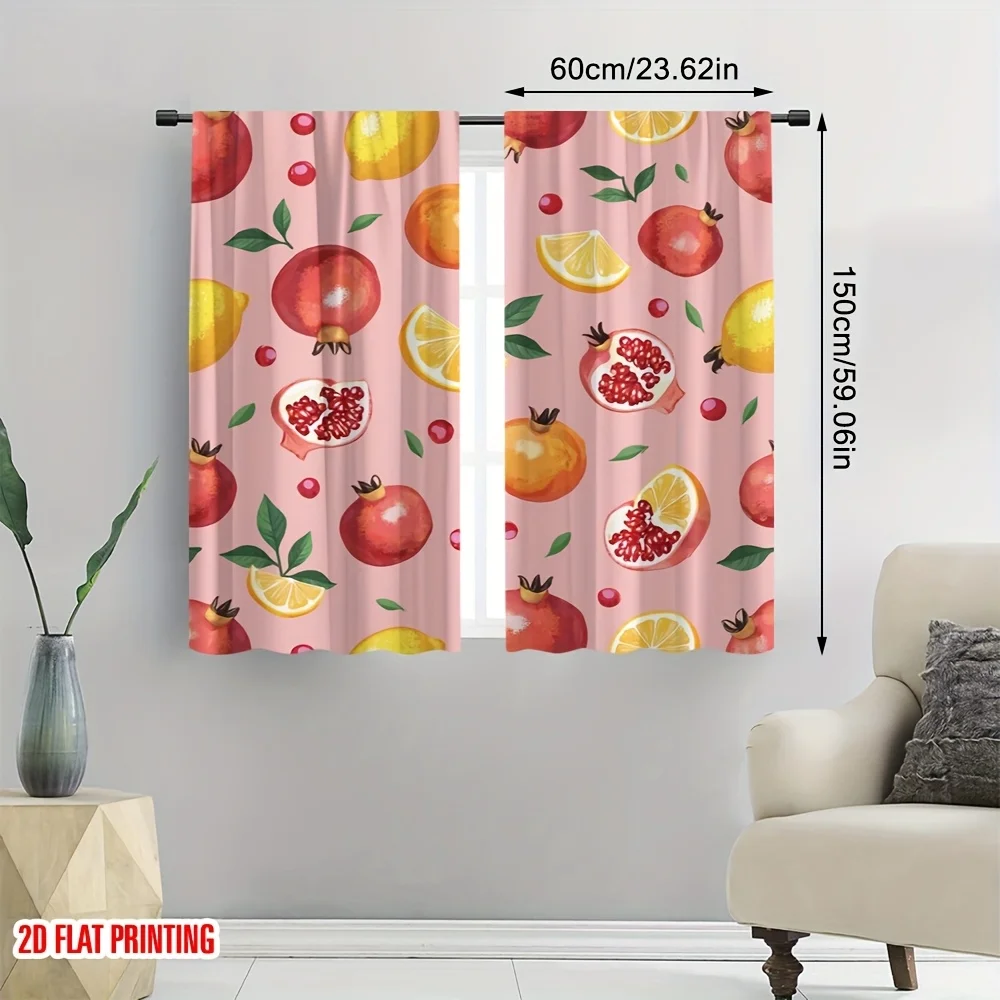 Fruit Pattern Curtains with Pomegranate and Lemon Design, Pink Kitchen Window Drapes, Fresh Summer Home Decor Blackout Curtains