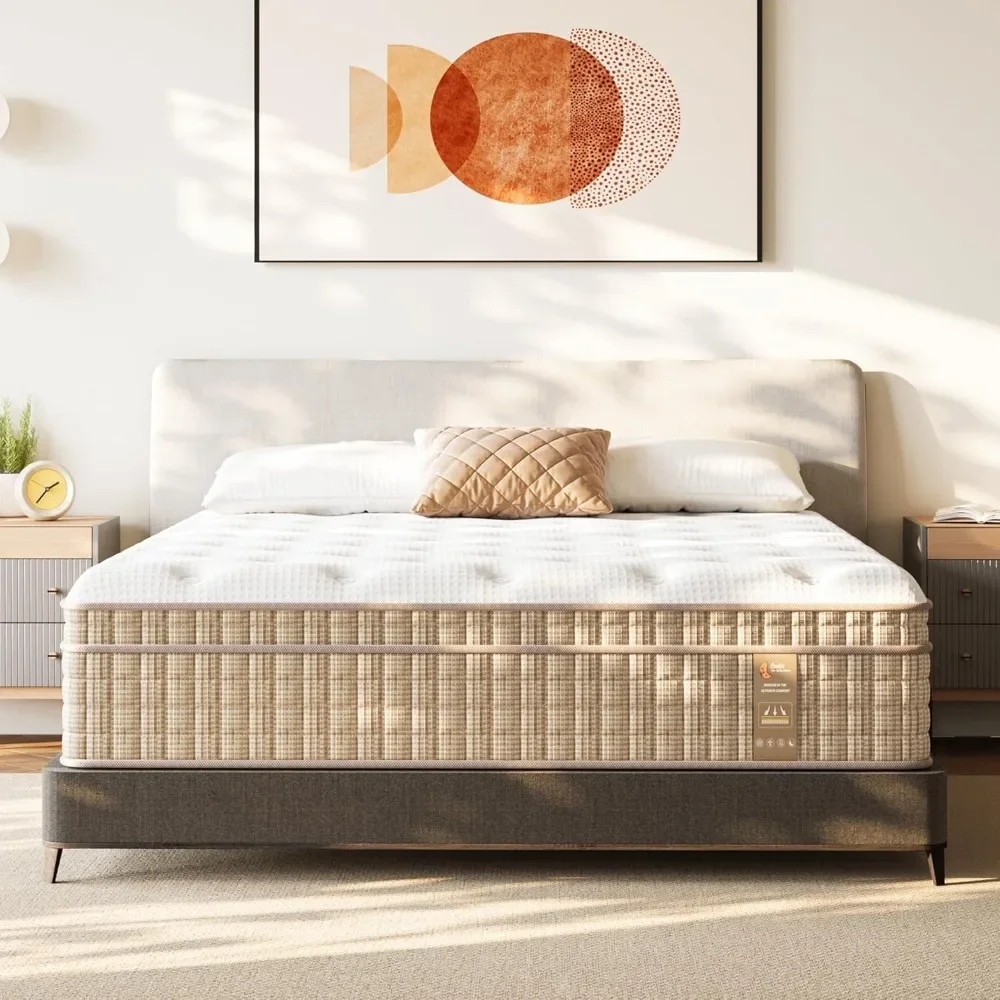 Mattress, 14 Inch Hybrid King Size Mattress in A Box, Firm King Mattress with Gel Memory Foam and Pocket Spring, Mattresses