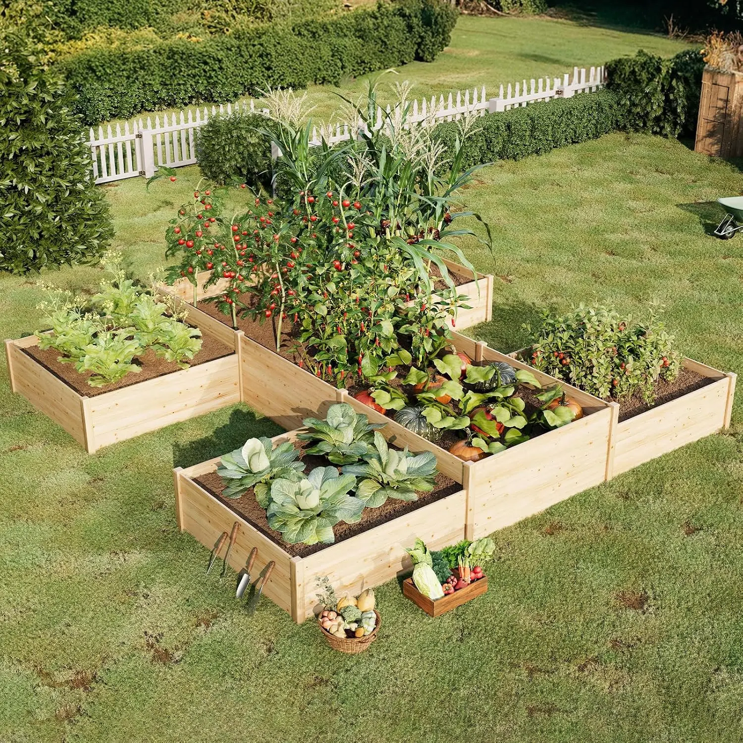Double Layer Raised Garden Bed H Shaped Planter Box Wooden Planter Large Capacity Open Bottom Natural Wood Planter Box For Outdoor Yard Patio Garden Natural Wood