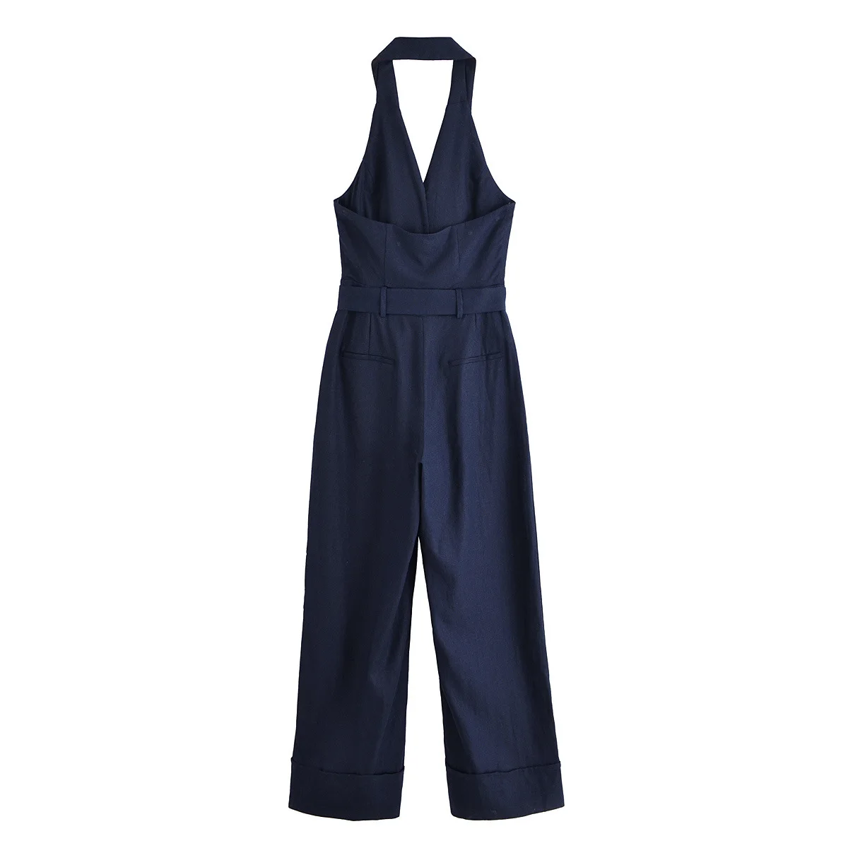 Women's Retro Fashion Linen Jumpsuit with Belt 2025 New High Waist Wide Leg Pants Commuter Casual Pants