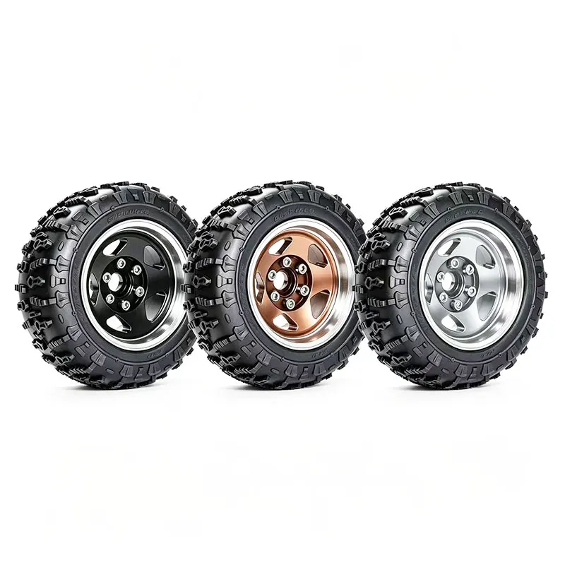 

4pcs 90mm Metal Deep Dish Beadlock Wheel Rims for 1/10 RC Crawler Car Compatible with MJX H12Y SCX10 TRX4 1.9' Tire Set