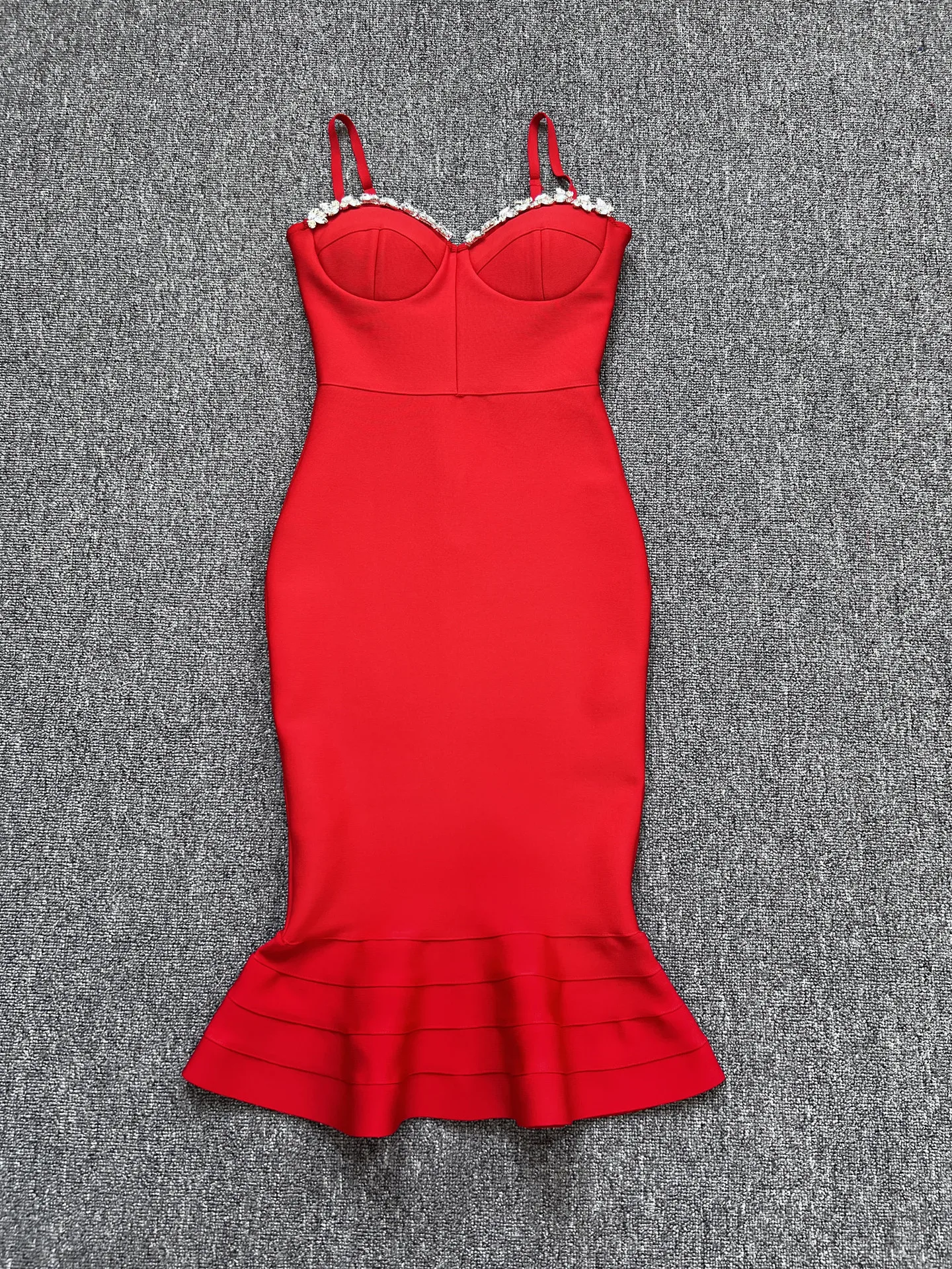 Women Sexy Long Style Fashion Bandage Dress Rayon Backless V Camisole Slim Bodycon Fashion Ruffle Edge Celebrity Party Dress