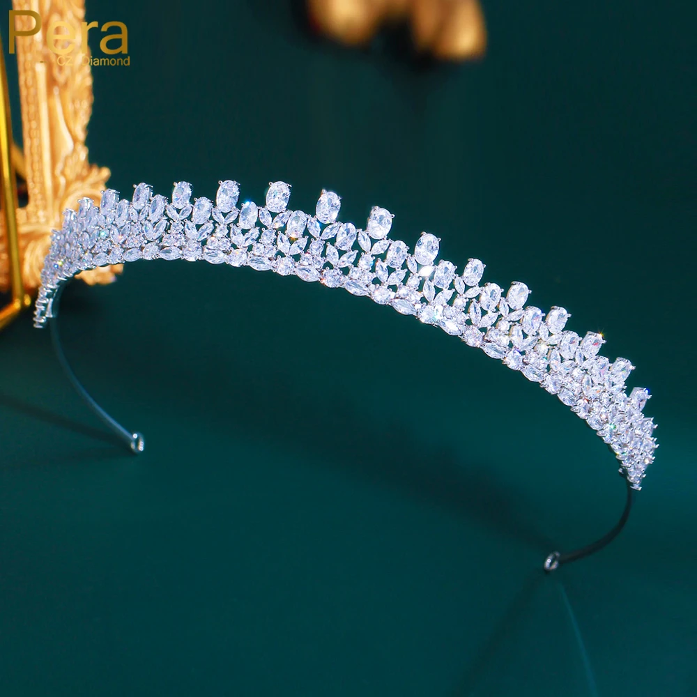 

Pera High Quality White CZ Crystal Bridal Leaf Flower Tiaras Crown Wedding Hair Accessories Headwear Jewelry for Bridesmaid H035