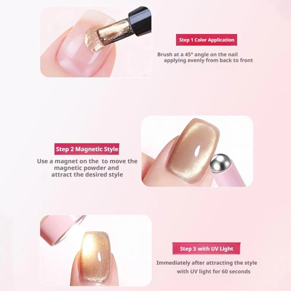 Magnetischer Gel-Nagellack-Stift, 7-in-1 Glitzer Katzenauge Gel-Nagellack, Kein Unterlack/Überlack Nötig, Tragbarer Ein-Schritt-Nagellack-Stift – Detail 16
