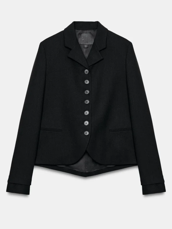 Black Long Sleeve Notch Collar Button Decorated Women's Suit Jacket New Arrival Casual Style Polyester Fiber Short Length