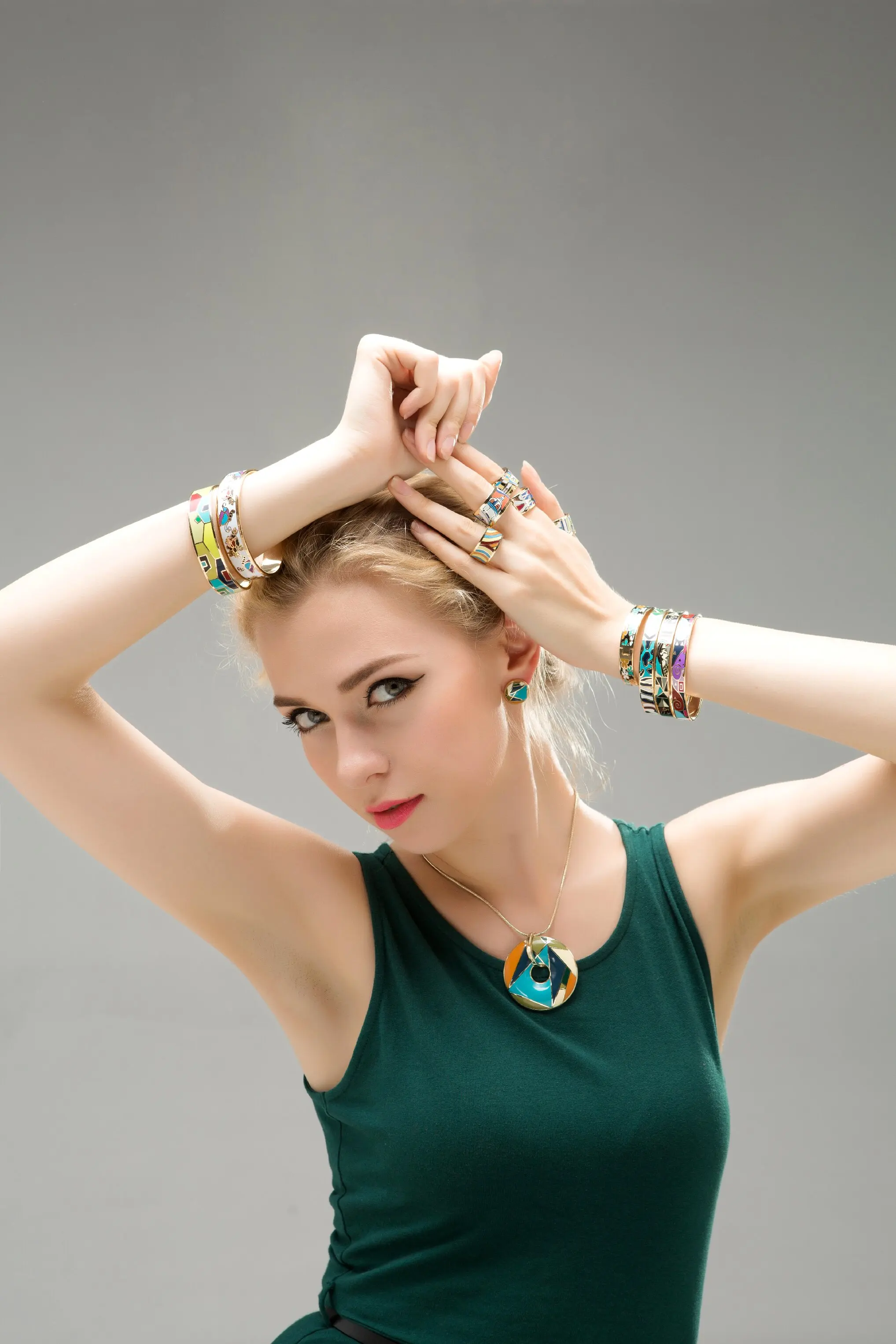 R&X Foreign Trade Exports Europe Fashion Chain Scarves Buckle Stainless Steel Ring Enamel Jewelry Wholesale