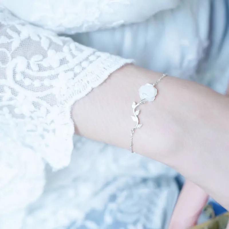 100% 925 Sterling Silver Shell Flower Bracelet for Women Girl Fashion Rose Foliage Simple Design Jewelry Party Gift Dropshipping