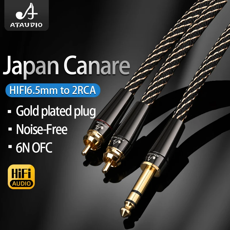 HiFi  6.5mm to 2RCA Audio Cable  6N OFC Gold-plated Aux 6.5 Jack to 2RCA Male to Male for Mixer Amplifier