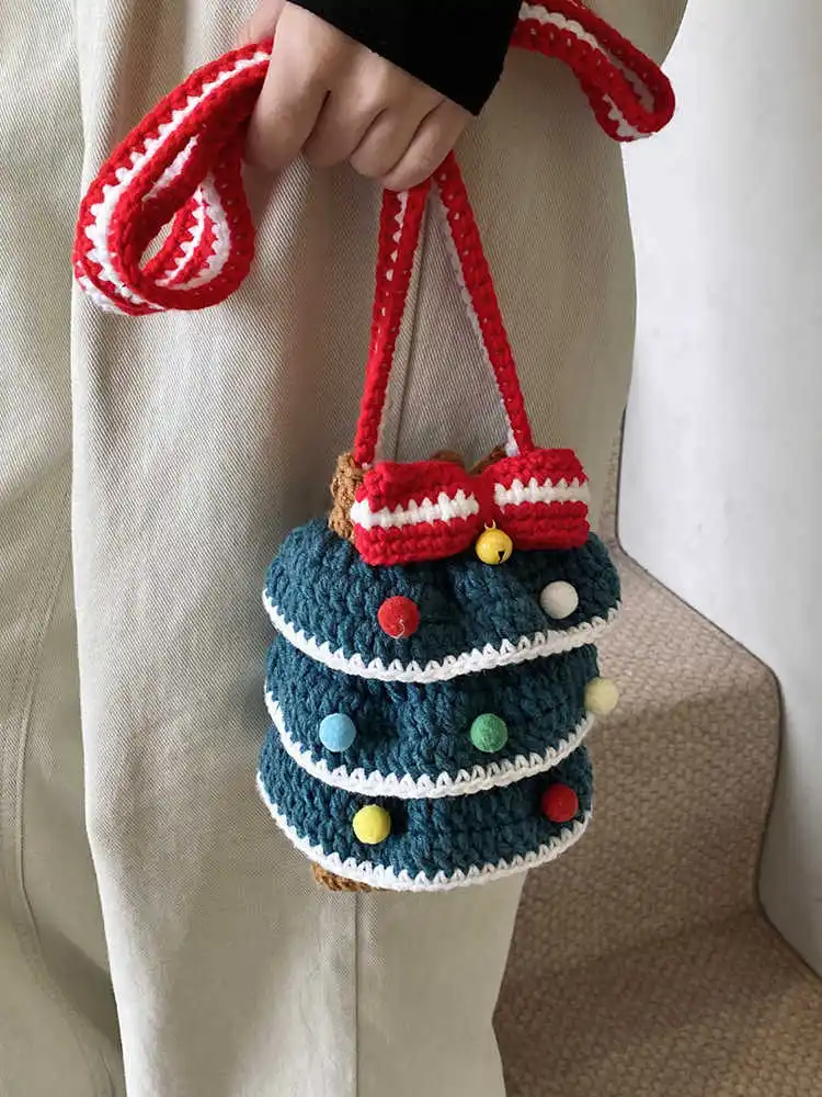 Lindo árbol de Navidad tejido bolso para teléfono móvil para mujer 2025 nueva moda chica bolsos de un solo hombro tipo bandolera bolsos versátiles