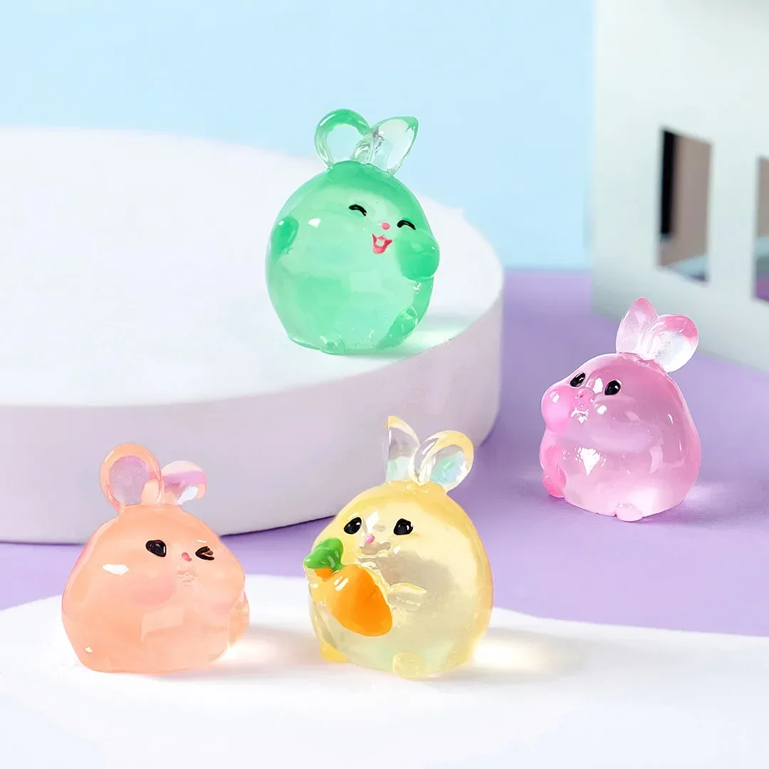 6PCS Mini Rabbits Glow At Night Fairy Garden Accessories Luminous Miniatures Rabbit Desk Decoration Kawaii Home Decor DIY