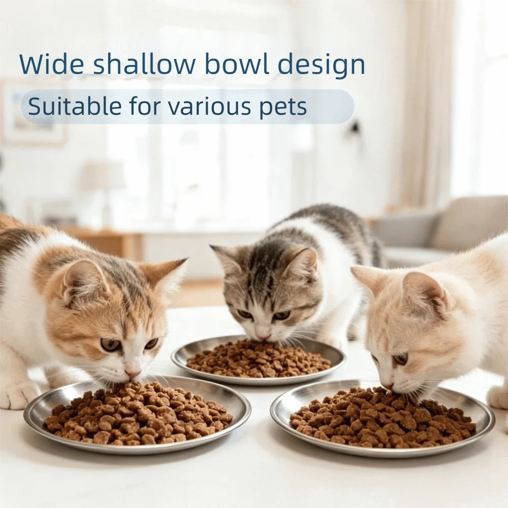 Large Capacity Stainless Steel Pet Bowl Wide Shallow Non-Slip Silicone Base Cat Water Bowls Thickened Rust Resistant Dog Basin