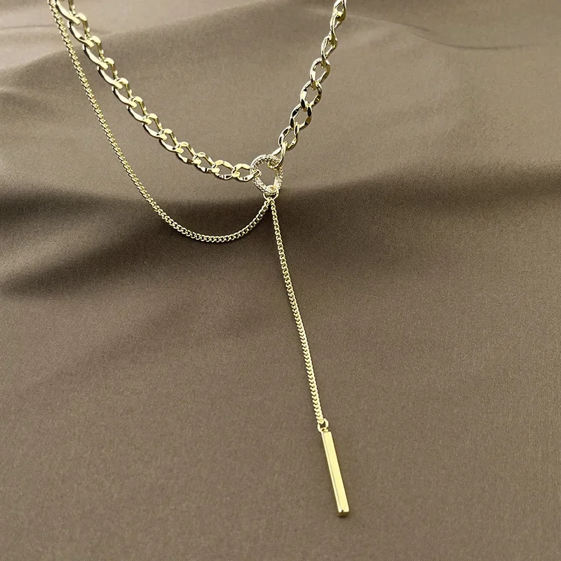 العلامة التجارية الجديدة التيتانيوم الصلب هندسية تقسم سلسلة قلادة، سلسلة محبوكة شرابة مزدوجة الطبقة، عصرية للسيدات