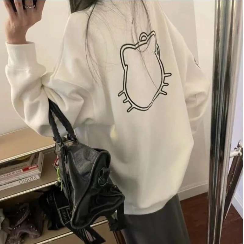 

Cartoon Sanrio Hello Kitty Crewneck Sweatshirt Spring Autumn Women for Casual Daily Use Loose Fit Trendy Street Style Cute Tops