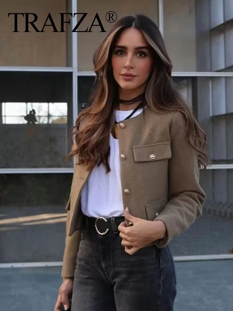 HH المرأة خمر معطف الصلبة طويلة الأكمام س الرقبة سترة مع أزرار معدنية الخريف الإناث موضة ملابس خارجية مكتب سيدة عادية