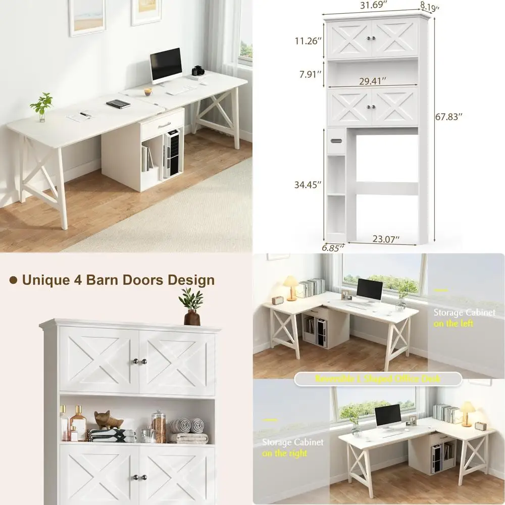 

Удлиненный деревянный стол на 2 человека со шкафом для хранения для рабочей станции домашнего офиса