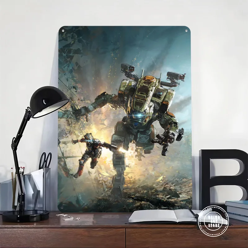 TitanFall الألعاب المعادن المشارك تين علامات خمر الديكور الداخلي في المنزل علامة معدنية مخصصة ل جدار الفن الديكور مكتب ديكور
