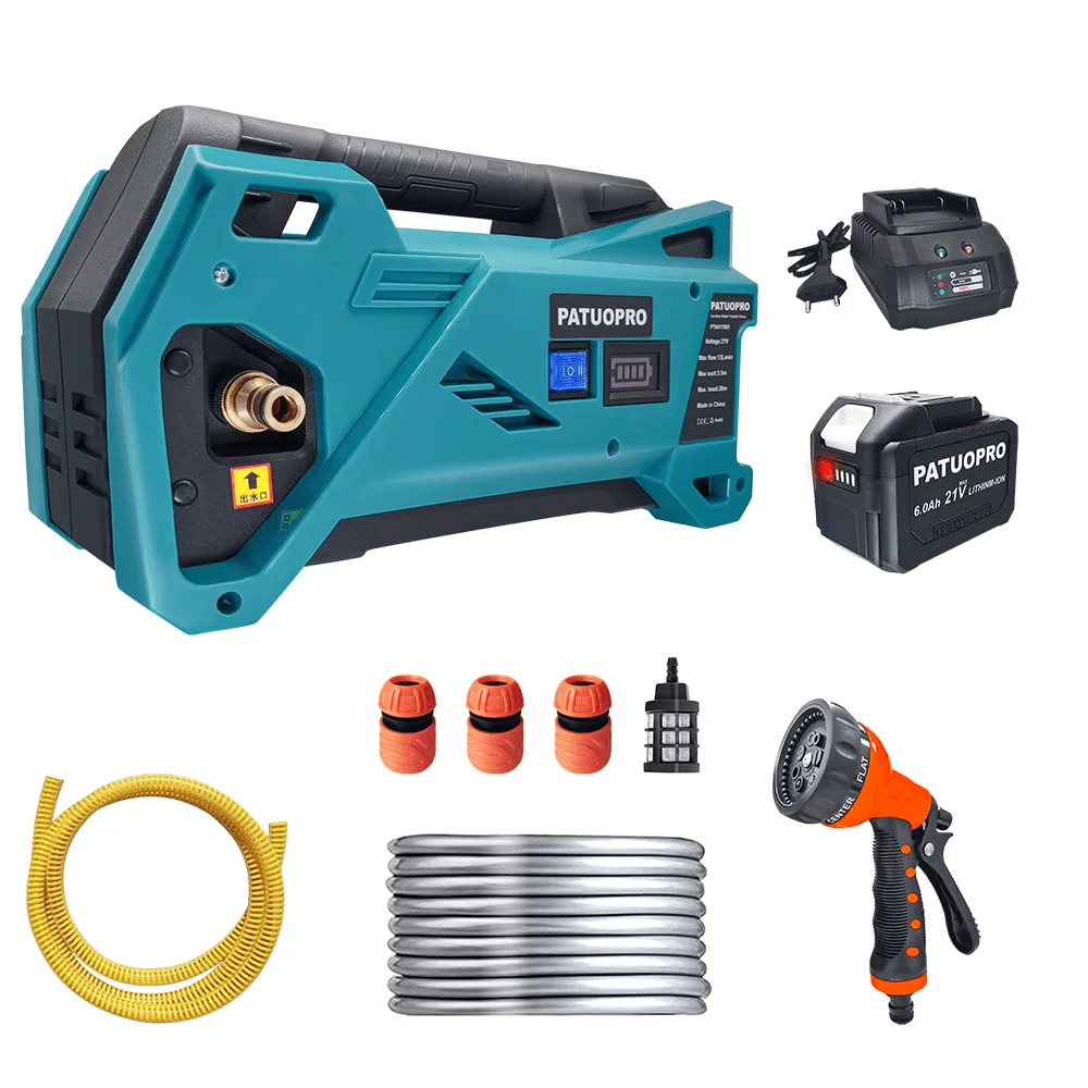 PATUOPRO 20m Draadloze Besproeiingsmachine Elektrische Waterpomp Oplaadbare Pomp Tuin Watering Power Tool Voor Makita 18V Batterij