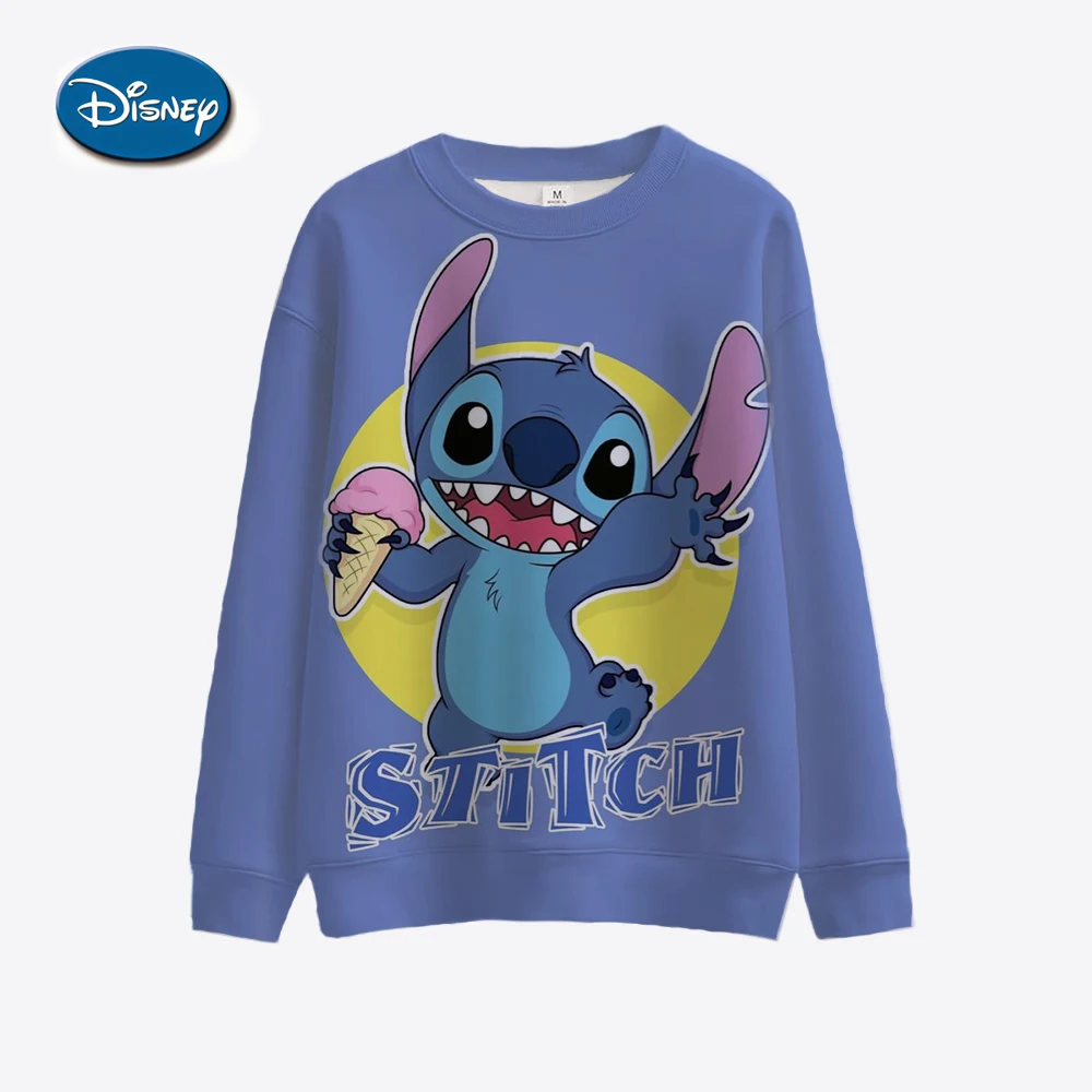 Ladies\' Disney Stitch printed sweatshirt, spring and autumn round neck pullover, Korean loose fitting clothing, retro Harajuku K