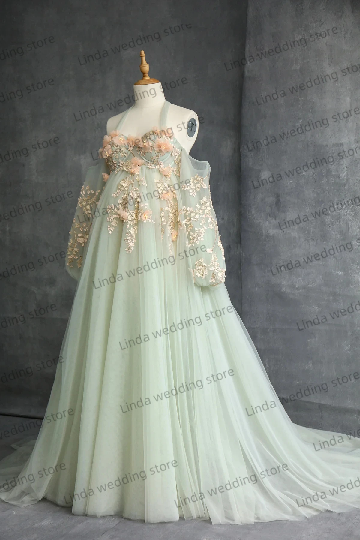 Sweet Maternity Photography Dresses with 3D Flowers Elegant Pregnant Woman Photoshoot Dress