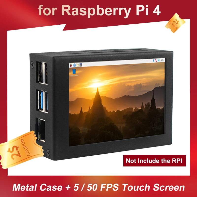 3.5 Inch Raspberry Pi 4 Display 5 50 FPS 480x320 Pixels Touch Screen Monitor Metal Case Aluminum Shell for Raspberry Pi Model B