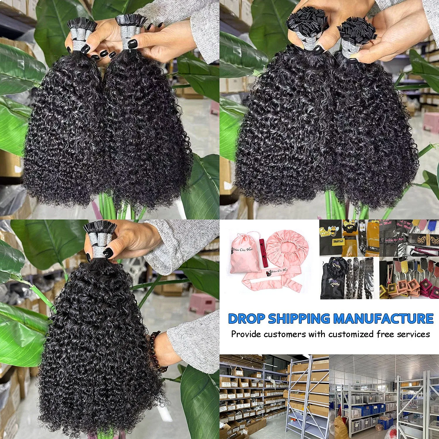 Wholesale 4B4C Curly Double Drawn Raw Virgin Keratin K Tip Hair Extensions Pre Bonded Flat Tip Remy
