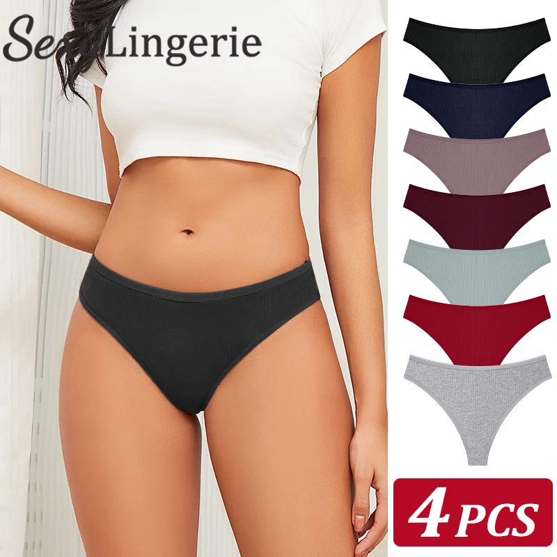 4 Teile/satz Frauen Baumwolle Höschen Sexy Dessous Sexy Low Taille Tiefe Farbe Thongs Damen Unterwäsche Mode Weiche Unterhose S-XL