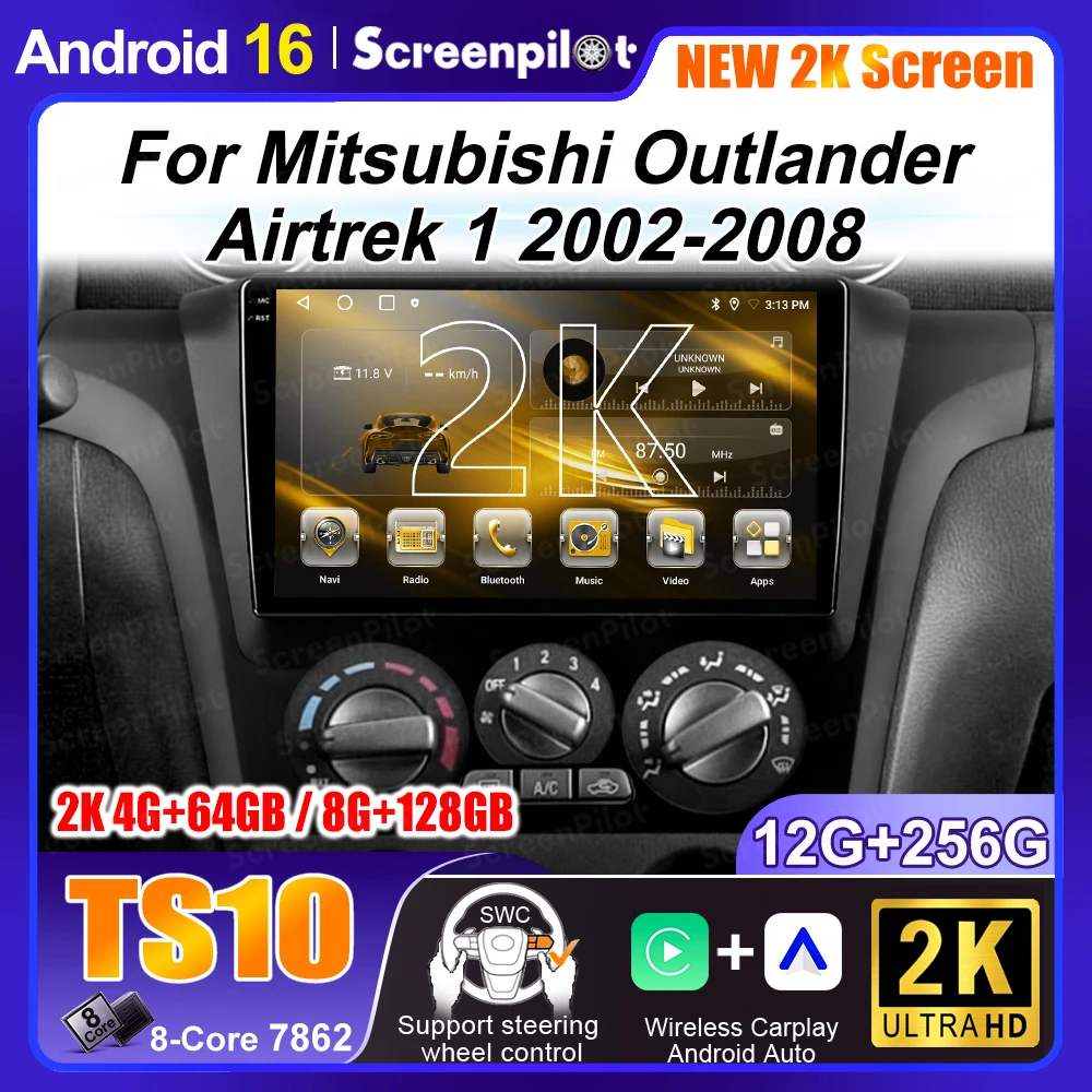 2K Android 16 Car Radio For Mitsubishi Outlander Airtrek 1 2002-2008 Multimedia Video Player Gps Navigation Carplay Split Screen