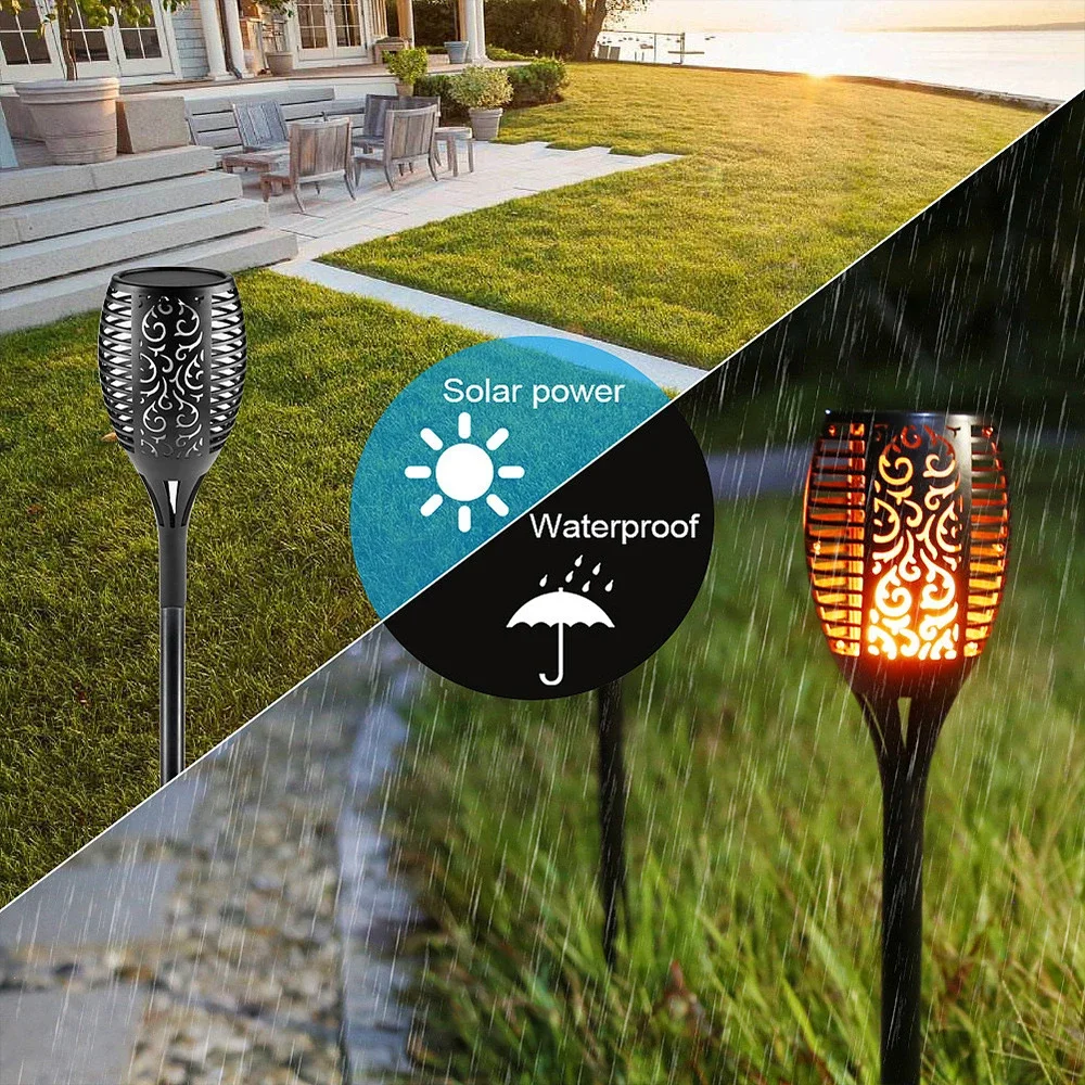 12 LED Solar Powered Torch Lamp Outdoor Waterproof Solar Floor Light Garden Lawn Patio Decoration Light control Flame Lamp