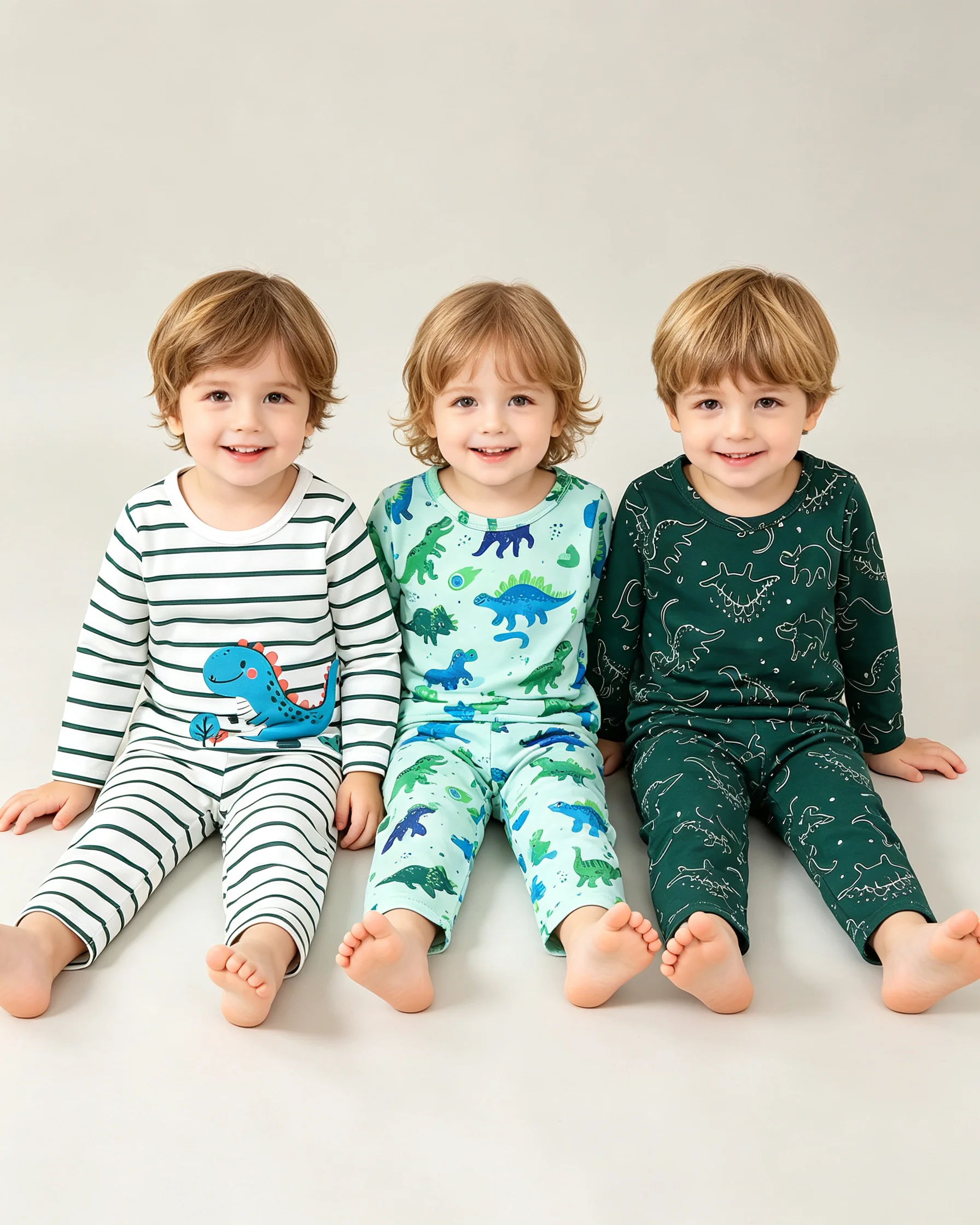 6-teiliges Frühlings-Herbst-Pyjama-Set für Jungen mit Dinosaurier-Motiv, 3 Stile, Cartoon-Dinosaurier-Druck, Langarm-Oberteile und Hosen, Kinder-Loungewear, Schlafanzug – Detail 3